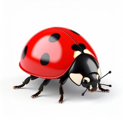 Obraz premium Red Ladybug With Black Spots On White Background
