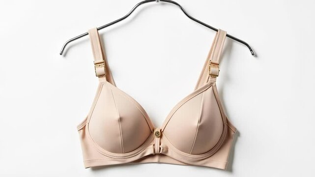 Luxurious Balconette Bra with Gold Hardware shown on a Chrome Hanger against a White Background in stunning 4K footage