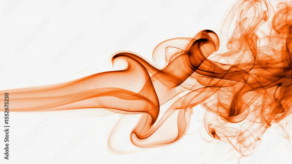 Poster orange smoke elegantly dances and swirls against a clean white background, creating intricate patter