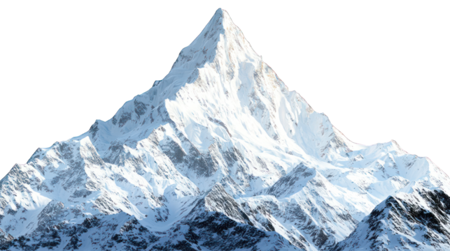 Snow-capped mountain peak against black background