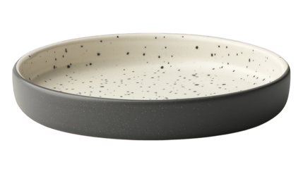 Speckled ceramic dish with light beige inside and gray outside