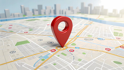 Red location pin on city map gps navigation destination travel route planning and finding direction