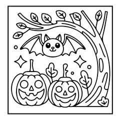 Adorable Cute Halloween Kids Coloring Pages for Kids and Adults.
