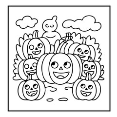 Fototapeta premium Adorable Cute Halloween Kids Coloring Pages for Kids and Adults.