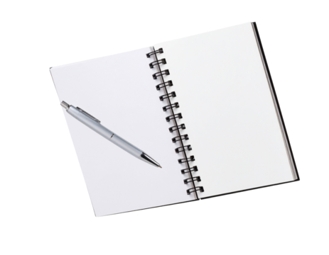 Floating Notebook and Pen with Subtle Shadow 3D Perspective isolated on transparent background PNG