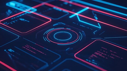 Abstract Futuristic Technology Interface Neon Lines and Glowing HUD Elements