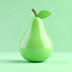 Glossy Green Pear 3D Render on Light Green Background
