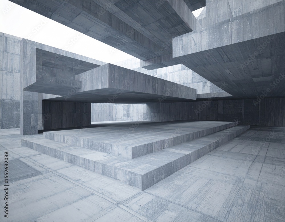 Poster abstract concrete architecture: grey geometric forms and shadows