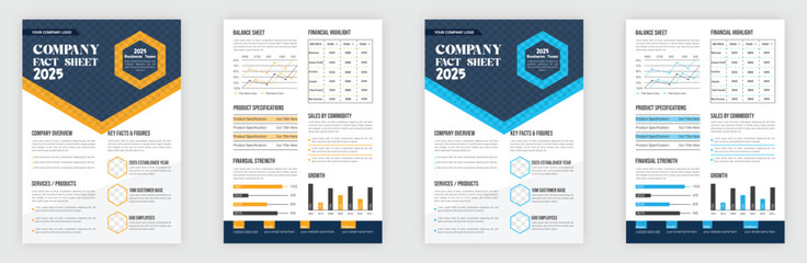 Fototapeta premium Nonprofit Organization Fact Sheet layout design template with 2 style design concept, Technical Data Sheet Template Design, Product Specifications Sheet Template, flyer design, Business Fact Sheet