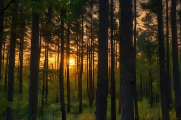 Obraz premium nature forest in sunrise, Sognsvann, Oslo