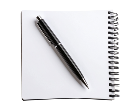  Minimalist Spiral Notebook with Pen Placed Diagonally isolated on transparent background PNG