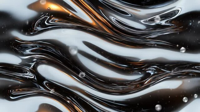 Abstract silver waves with floating liquid spheres  
