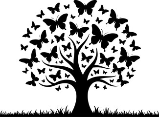 Love Tree with Butterflies Silhouette vector