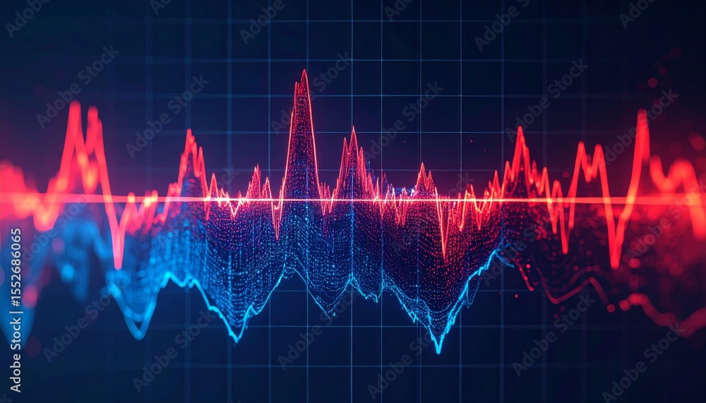Aufkleber abstract red and blue data waveform visualization