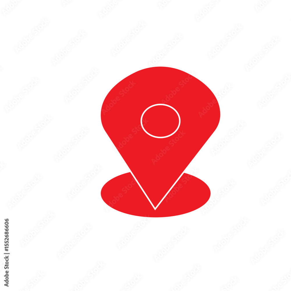Poster a simple red location pin icon with a white circle inside isolated on a plain white background illus