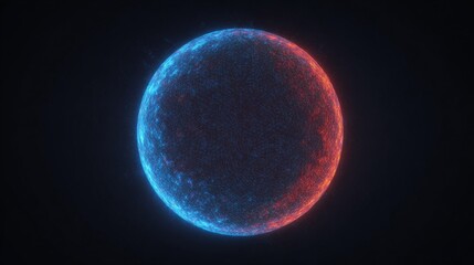 Naklejka premium 3D render of a glowing blue and red sphere with hologram effect and vibrant glow lighting on black background, high resolution digital art created using advanced Octane renderer in Cinema4D
