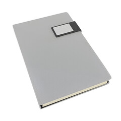 A sleek gray notebook with a black clasp, ideal for note-taking and organization.