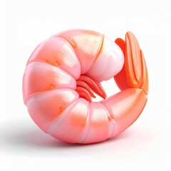 Pink Cooked Shrimp on White Background