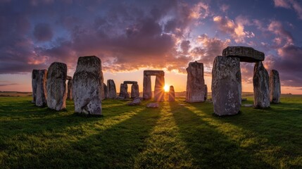 Sunlight Through Stonehenge – Radiant Sunrise Casting Long Shadows Across the Ancient Circle