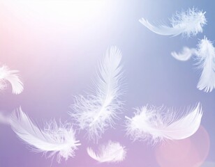 White Feathers Floating on a Pastel Background