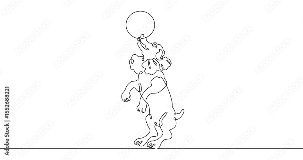 Poster continuous one line drawing trained dog. the dog performs in the circus. circus..one continuous line