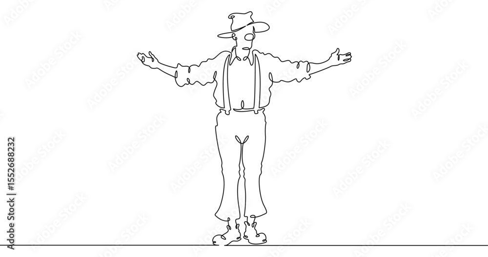Poster continuous one line drawing circus clown. a clown in a funny costume performs in a circus. circus pe