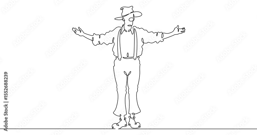 Poster continuous one line drawing circus clown. a clown in a funny costume performs in a circus. circus pe