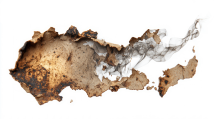 paper frame with irregular burnt shape and smoke stains