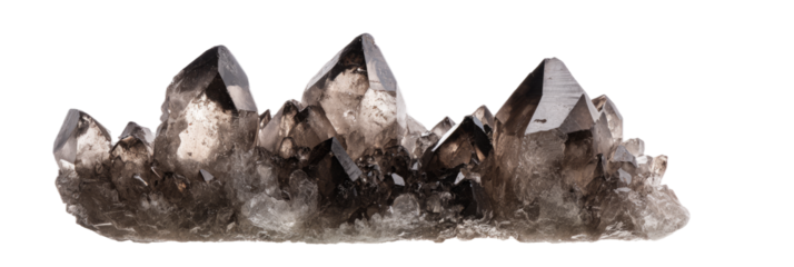 Smoky quartz raw formation with jagged edges, on white background