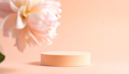 Peach Background Minimalist Product Display with Pale Pink Flower