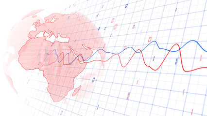 White digital business graphs with earth sphere illustration.