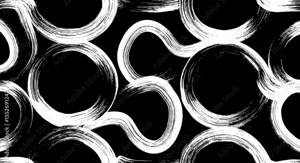 Poster abstract ink circles monochrome seamless pattern background with brush strokes