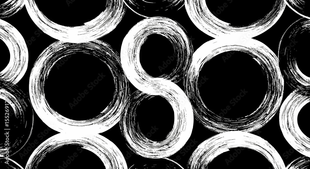 Poster seamless monochrome pattern with hand-drawn brush strokes and circles design