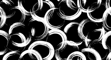 Abstract seamless pattern with hand drawn grunge circles in black and white