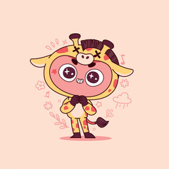 Cute giraffe in costume with playful cartoon elements