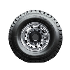 Fototapeta premium Big black tire with shiny chrome rim heavy duty wheel transportation vehicle part