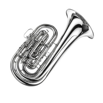 Shiny silver euphonium musical instrument on abstract background