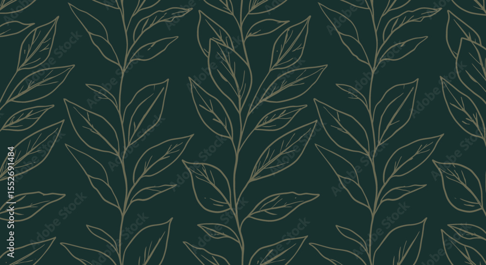 Poster elegant botanical seamless pattern with leaves and branches on dark background