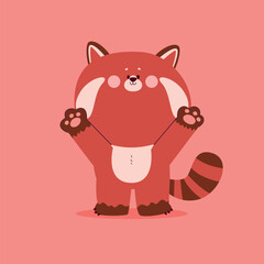 Cute red panda cartoon character with raised paws