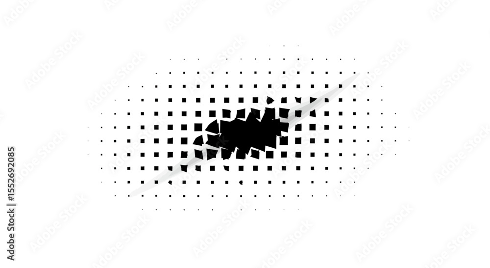 Poster abstract black and white halftone background with geometric square disintegration