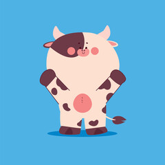 Cute cow cartoon character with raised paws