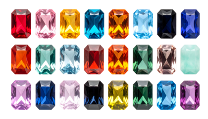 Vibrant Collection of Emerald-Cut Gemstones in Diverse Hues