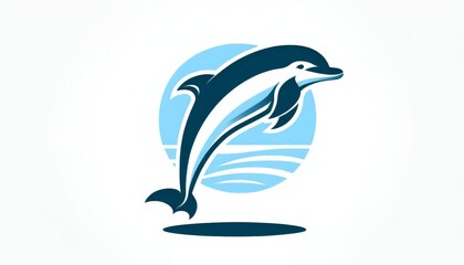 Naklejka premium Playful Dolphin Leaping in Blue Ocean: Minimalist Design