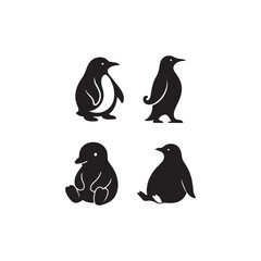 Naklejka premium Four penguin silhouettes in various poses isolated on a white background display design