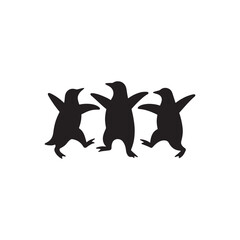 Obraz premium Three penguin silhouettes dancing together in a row on a white isolated background art