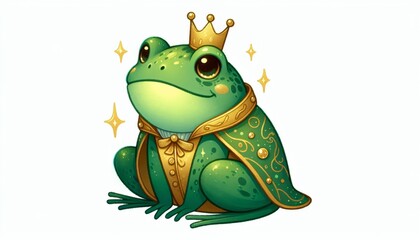 Fototapeta premium Green Frog King in Gold Cape and Crown
