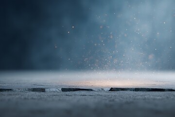 Pothole in an asphalt street, with blue and white lights coming out from it, blurred background