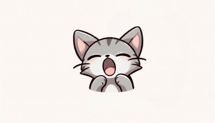 Obraz premium Adorable Yawning Grey Kitten Cartoon Illustration
