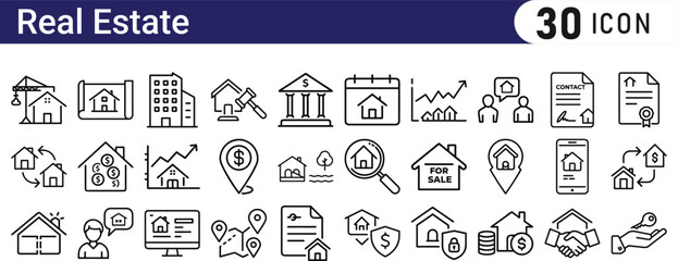 Real estate line icon set. Editable Stroke Vector Icons Collection.