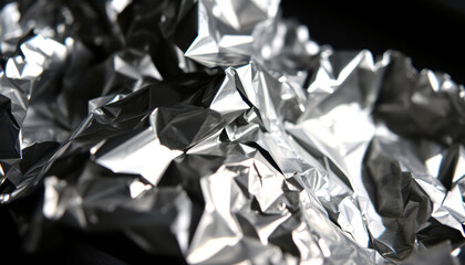 Close-Up Abstract Texture of Crumpled Silver Aluminum Foil